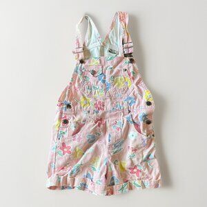Vintage Rachel's Kids Overalls Floral Shortalls Pink Cottagecore Size 10 FLAWS!!